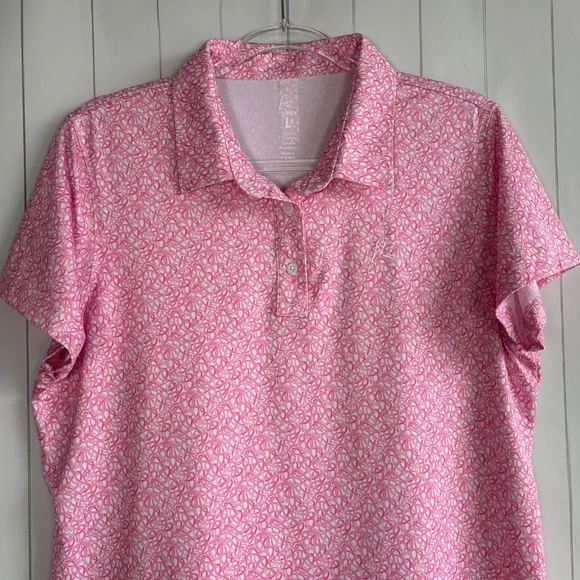 Rhoback women size L short sleeve polo shirt pink ribbon preppy golf tennis - Picture 3 of 12